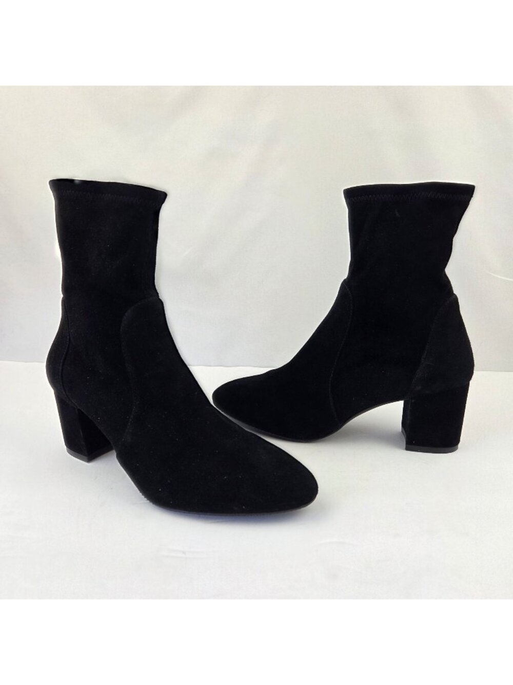 Stuart Weitzman Black Suede Heeled Ankle Boots Size 37 Made In Spain